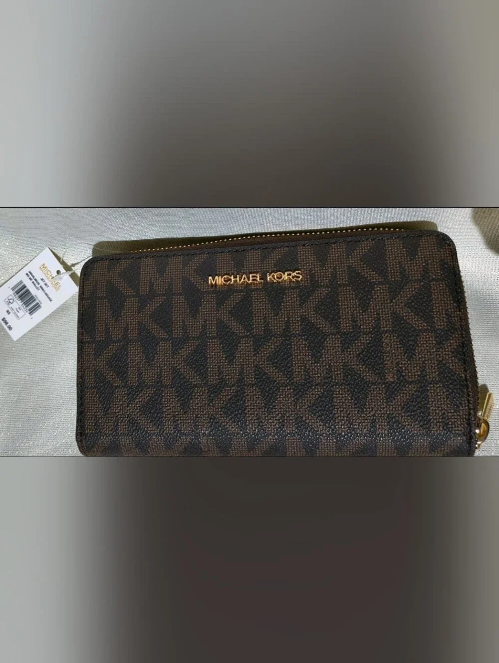 Michael Kors Jet Set Signature Zip-Around Wallet Brown MK Logo (New With Tag)